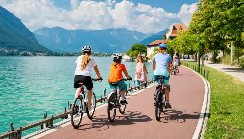 Groupe a vélo rallye jeu à vélo lac d'annecy
